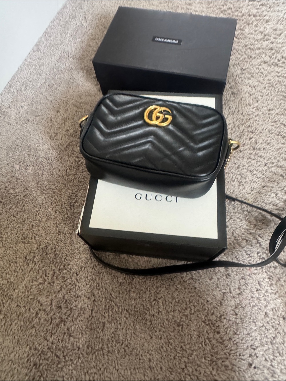 Gucci Black Chevron Leather GG Marmont Crossbody